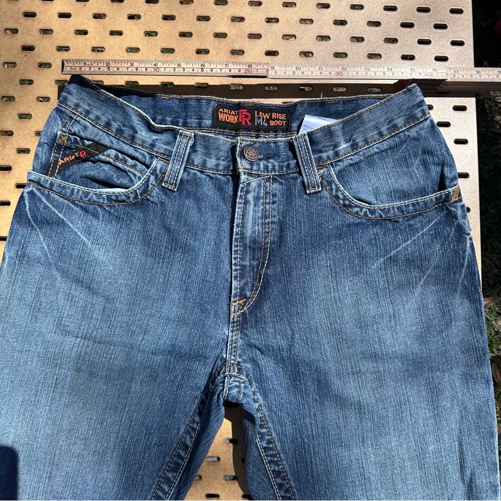 Ariat Work FR Low Rise M4 Blue Denim Back Pocket Jeans with Logo Tab 32x32 - Picture 3 of 11